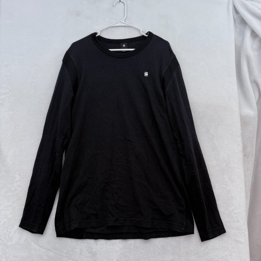 G Star Raw T Shirt Mens L Black Performance Activewear Stretch Logo Pullover